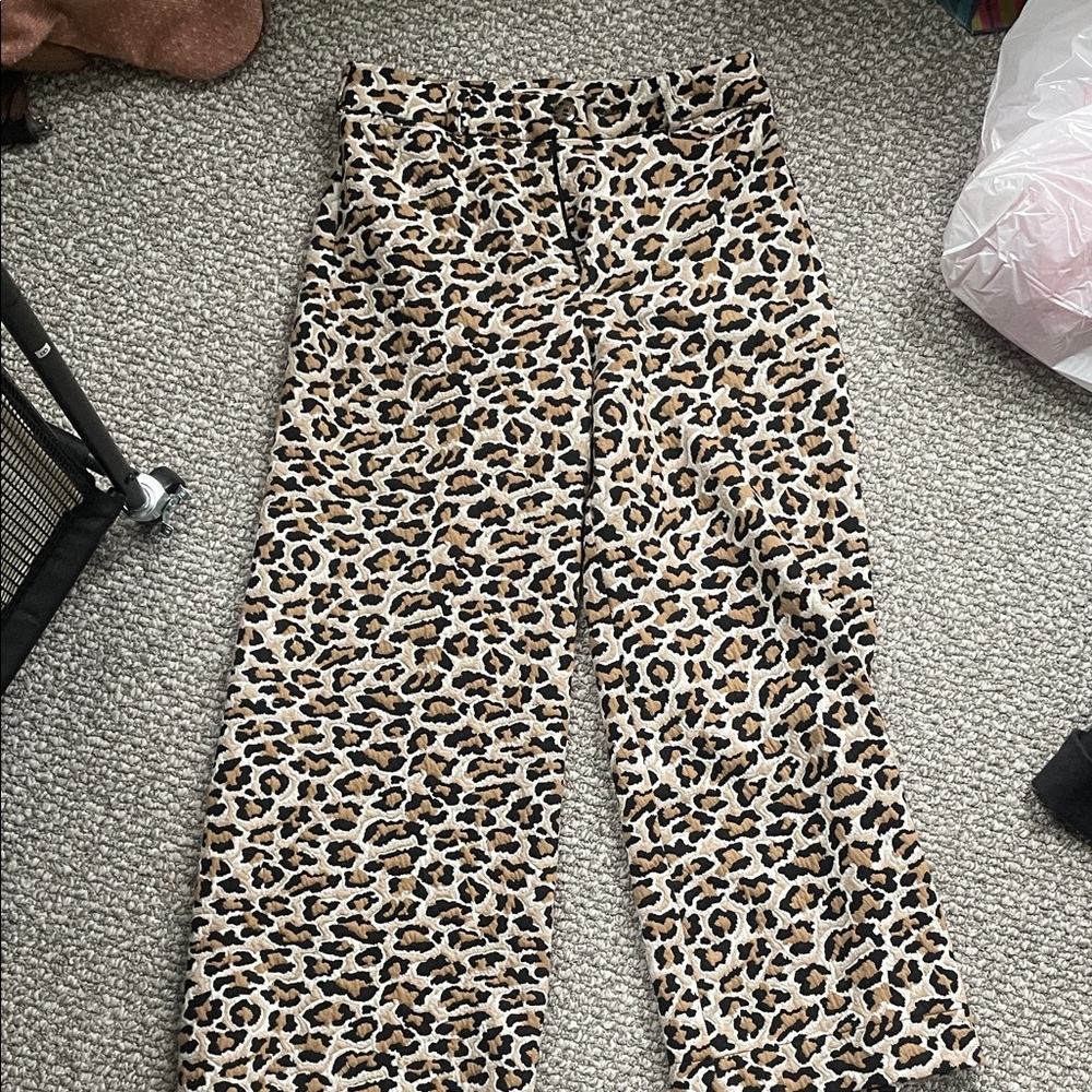 Maeve Ettie High Rise Crop Leopard Wide Leg Pants